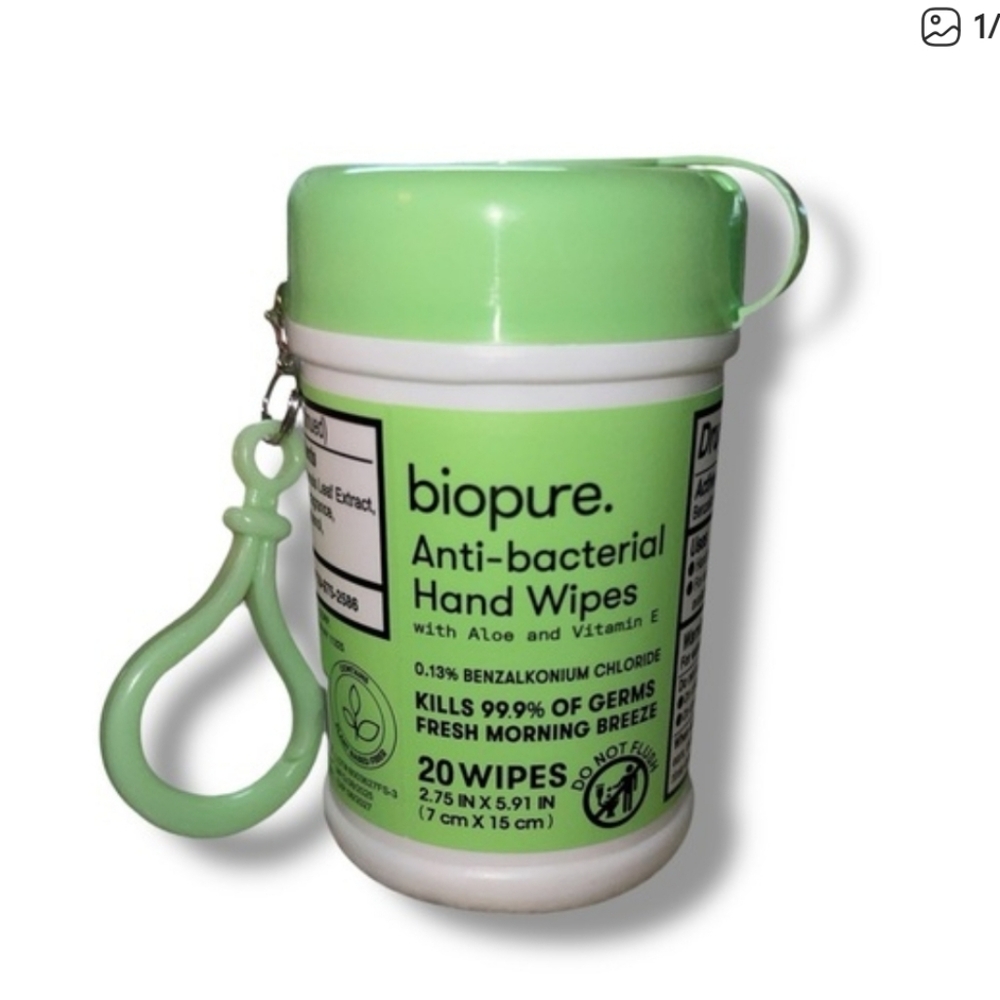 Biopure Anti-bacterial Hand Wipes with Clip